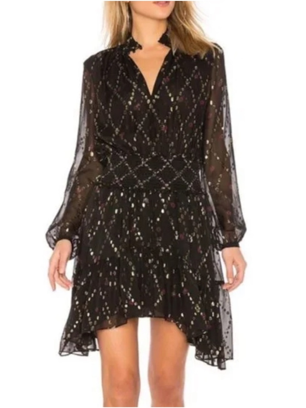 A.L.C. Tula Silk Dress in Black and Gold Size 8